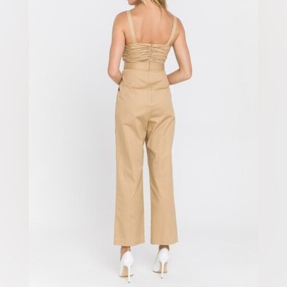 Endless Rose Ruched Detail Tan Jumpsuit - Picture 3 of 15
